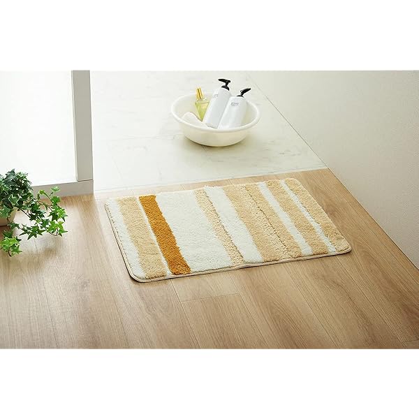 イケヒコ マット バス お風呂 ふわっとストライプ 約50×75cm ベージュ 吸水性 滑りにくい #3491929