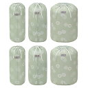 収納袋 グリーン 6枚組(Sサイズ×2・Mサイズ×2・Lサイズ×2) 丸めて簡単収納 タオルケット 毛布 羽毛布団収納 巾着袋 収納バッグ 筒型 縦置き 積み重ね保管 626-34