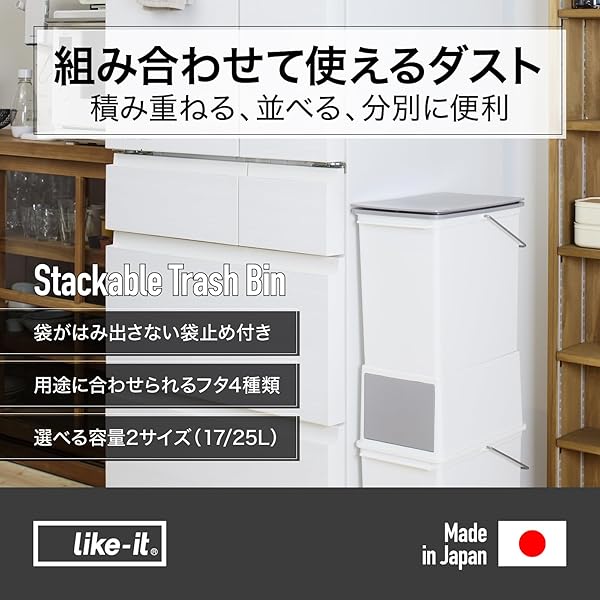 フタ付きゴミ箱 プッシュオープン トラッシュビン 約25L スリム 深型 ダストボックス LBD-22 ホワイト 日本製 片手で捨てられる 分別 ゴミ箱25L [2]