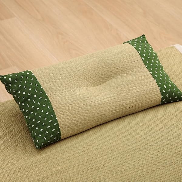 イケヒコ い草 枕 ピロー 和 平枕 詩織 グリーン 約30×50cm インド綿 刺し子 ムレにくい シンプル リラ..