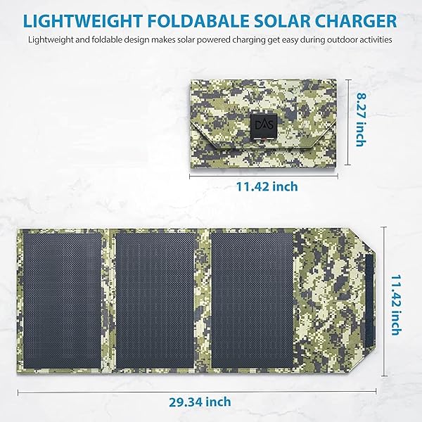 折りたたみ式ソーラーパネル30W 迷彩柄 折りたたみ式時290*210*55mm / 使用時745*290*22mm 約945g パネル3枚 ショルダー&キャリーハンドル