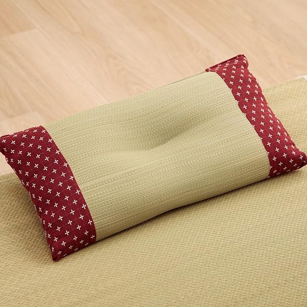 イケヒコ い草 枕 ピロー 和 平枕 詩織 ローズ 約30×50cm インド綿 刺し子 ムレにくい シンプル リラッ..