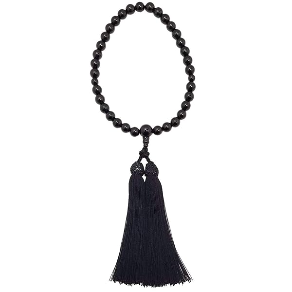 京都 女性用 数珠 黒オニキス 正絹房 国産 手作り 桐箱入 -すべての宗派でご使用頂けます-