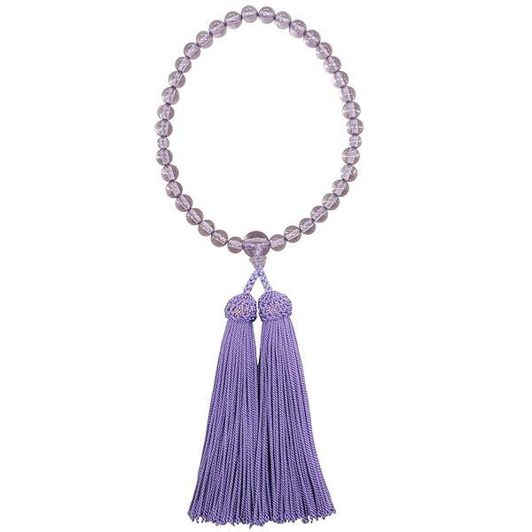 京都 女性用 片手 数珠 和泉硝子(ローズ色) 人絹房 国産 手作り 紙箱入 -すべての宗派でご使用頂けます-