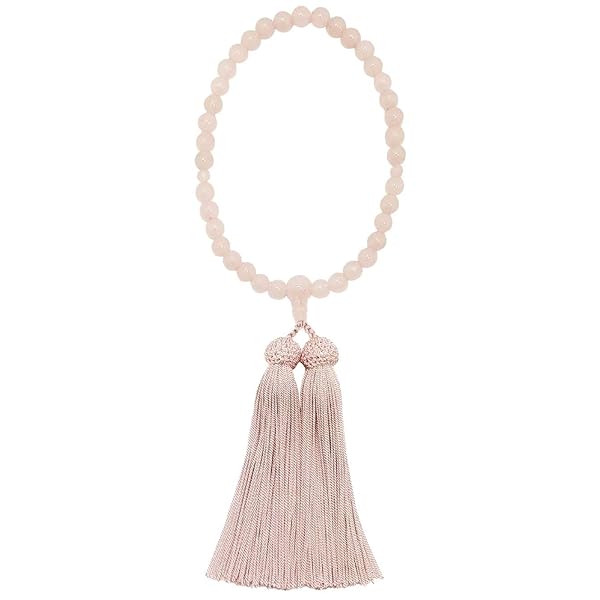 京都 女性用 片手 数珠 ローズクォーツ 正絹房 国産 手作り 桐箱入 -すべての宗派でご使用頂けます-