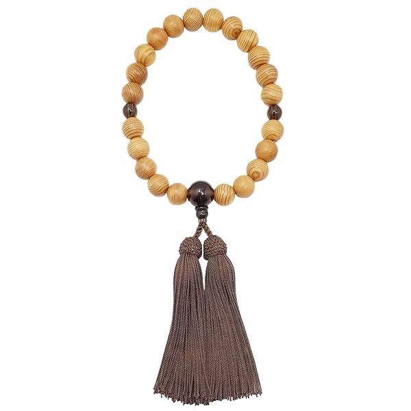 京念珠 男性用 数珠 屋久杉 茶水晶入 正絹房 桐箱入 -すべての宗派でご使用頂けます-