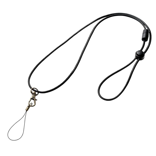 ストラップ ネックストラップ 携帯 スマホ 30cm-50cm長さ調節可能 [手帳型ケースなどと合わせやすいソフトレザー] 丸紐タイプ ブラック P-STN04BK