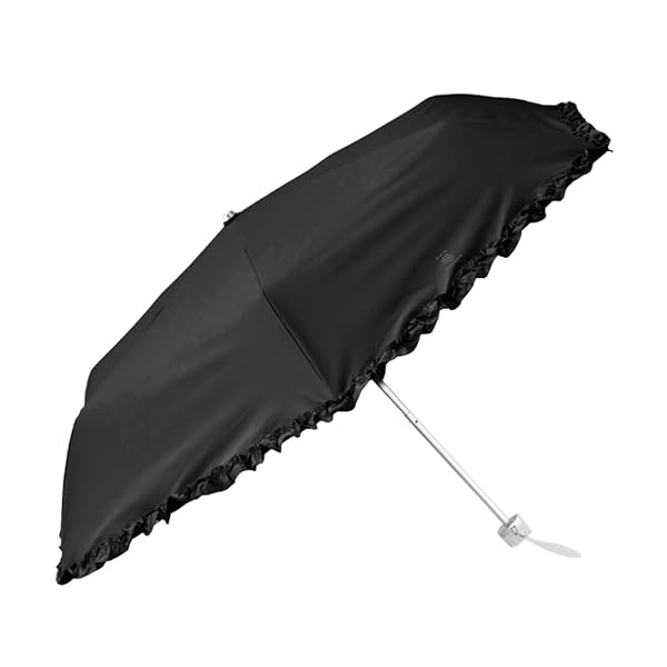 晴雨兼用 日傘 パラソル 折りたたみ フリル チェック UVカット99%以上 PUコーティング 55cm 10002941 ブラック