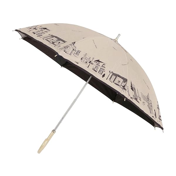 ムーンバット 長傘 日傘 折りたたみ傘 晴雨兼用 一級遮光 遮熱 UV 街並み 22-125-11948-06 ベージュ