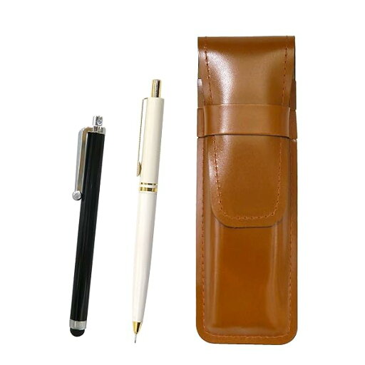 スリム牛革ペンケース茶 タッチペンとAP300昭和40年代復刻ノック式金属クリップシャープペンセット 白 T23-ASC708-AP300S-W スリム牛革ペンケース茶 タッチペンとAP300昭和40年代復刻ノック式金属クリップシャープペンセット 白 T23-ASC708-AP300S-W