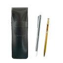 スリム牛革ペンケース黒 金属製指示棒とスリム60ボールペンゴールドセット ASB-701S-SV60KBP