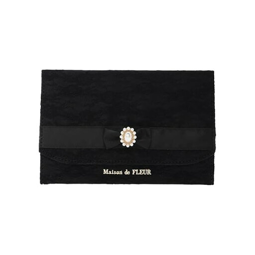 札入れ レースリボンパールビジュー袱紗 Black 札入れ レースリボンパールビジュー袱紗 Black