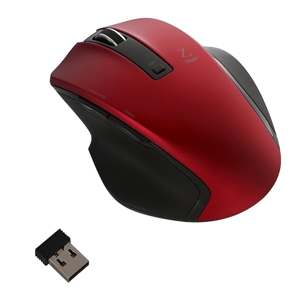Digio2 究極のカタチ 2.4GHワイヤレスマウス 5ボタン Blue LED Mサイズ レッド Z8341