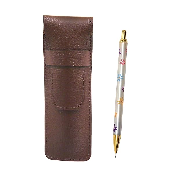 シボチョコカラー牛革ペンケース 花柄シャープペンセット SASTYO-HS380S