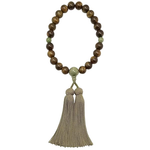 京都 男性用 数珠 緑檀 独山玉入 正絹房 桐箱入 -すべての宗派でご使用頂けます-