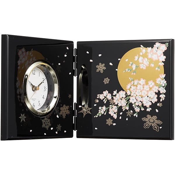 屏風時計(小) 黒 雪月花33-4203