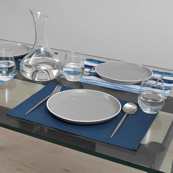 ランチョンマット 綿100% 2枚セット 洗える 布製 30×44cm スタンダード 無地 ネイビー ブルー W2802700