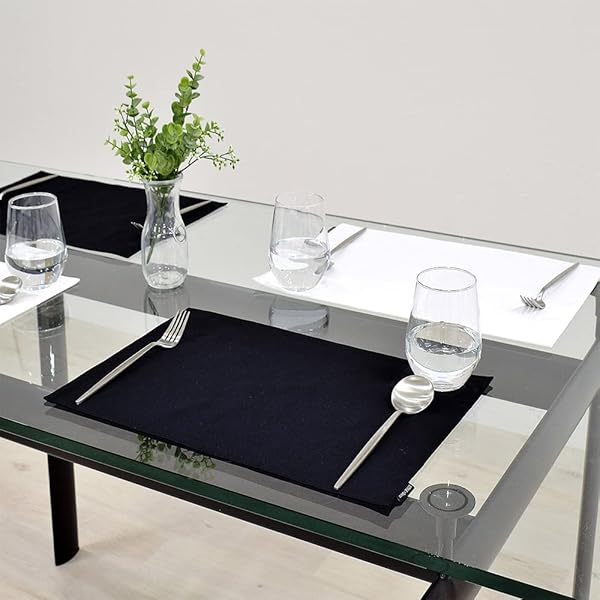 ランチョンマット 綿100％ 2枚セット 洗える 布製 30×44cm スタンダード 無地オックス・ブラック W2803..