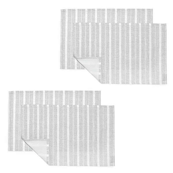 ランチョンマット 綿100% 4枚セット （30cm×45cm） スタンダードタイプ ミストグレーストライプ 洗える..