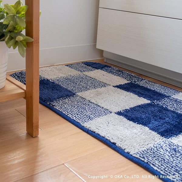 マルチブロック キッチンマット 約45cm×240cm グレー (チェック 北欧)