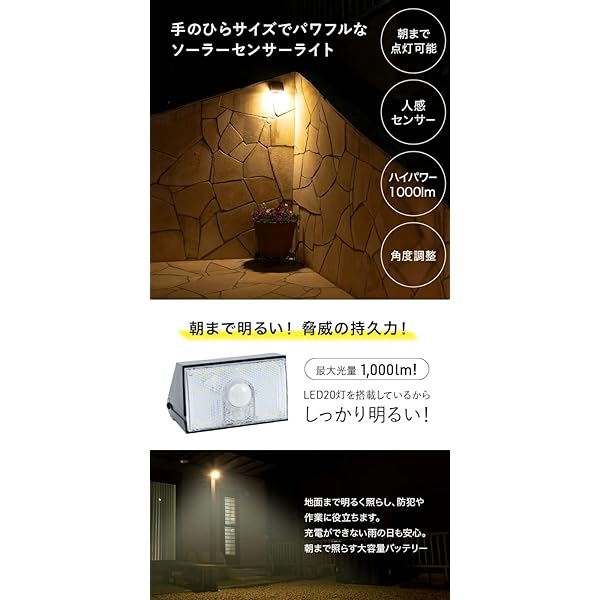 HAPPYJOINT ピット2 人感センサーライト 屋外 ソーラー 防水 防犯ライト 玄関ライ...