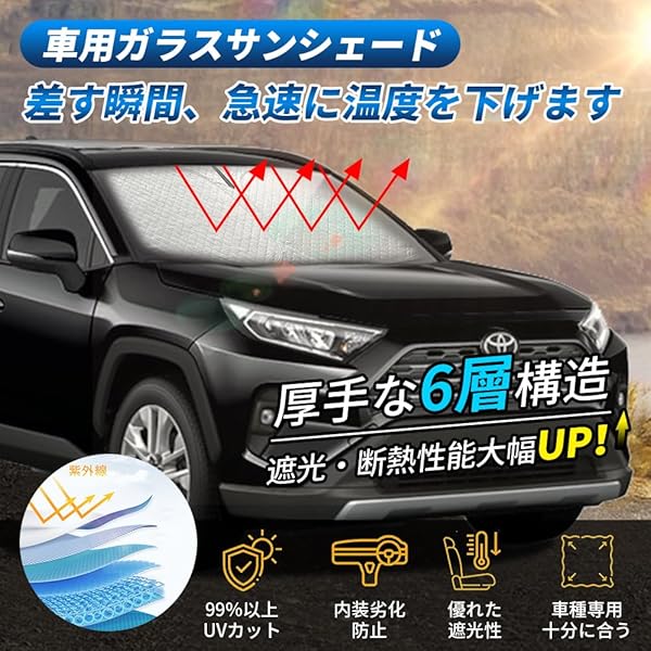 【6層構造】サンシェード トヨタ RAV4【遮光率99.9% 車種専用設計 厚手】2026新型 遮光＆断熱＆U
