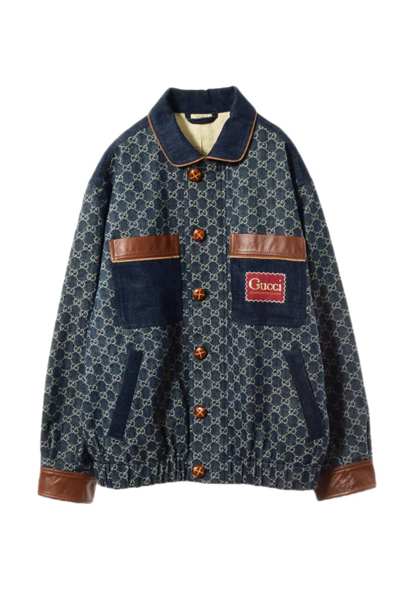 美品 GUCCI エコ ウォッシュド オーガニックデニム ボンバージャケット 48 ブルー グッチ 【中古】