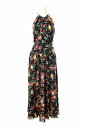 未使用 DEREK LAM フローラルプリント シルク ドレス 36 ブラック デレクラム 【中古】