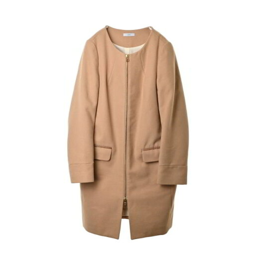 IENA カシミヤ混 ジップ ノーカラー コート - ベージュ イエナ 【中古】 IENA カシミヤ混 ジップ ノーカラー コート - ベージュ イエナ 【中古】