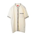 美品 Supreme コットンリネン バンドカラー 半袖 シャツ M ホワイト シュプリーム 【中古】