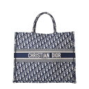 Christian Dior オブリーク エンブロイダリー ブック トートバッグ Large ネイビー クリスチャンディオール 【中古】