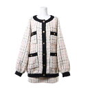 GUCCI ウール ツイード ノーカラー スカート セットアップ 40 ベージュ グッチ 【中古】