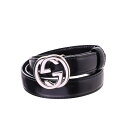 GUCCI GGバックル レザー ナロー ベルト 75 ブラック グッチ 【中古】