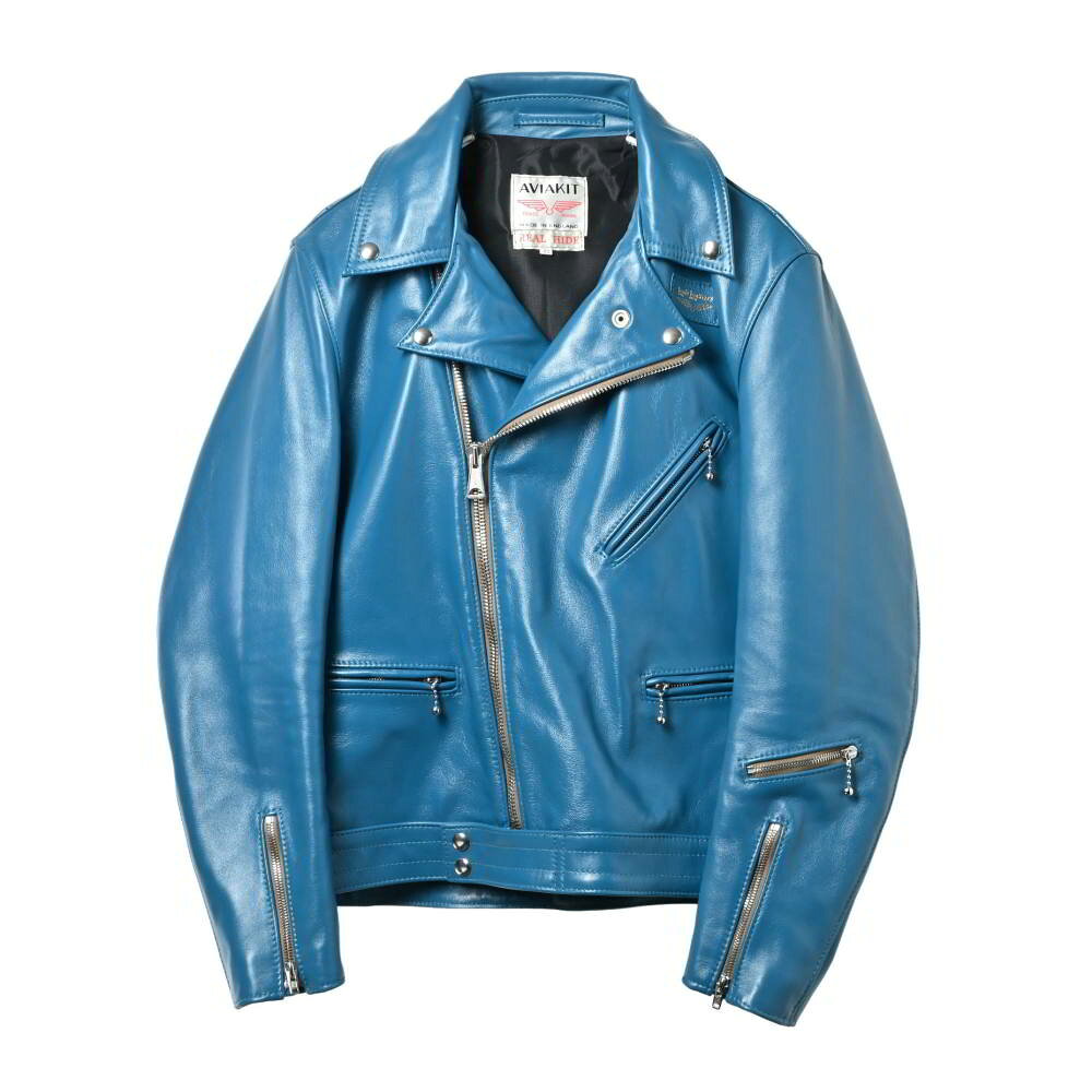 Lewis Leathers リアルハイド サイクロン ライダースジャケット 42 ブルー ルイスレザー 【中古】