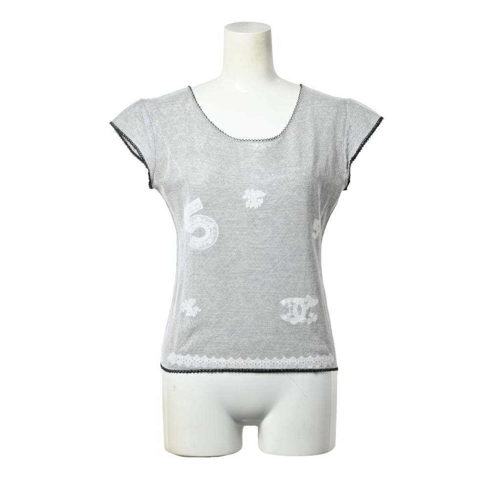 CHANEL 04P P23429V13551 ココマーク刺繍 シースルー プルオーバー トップ 38 ホワイト シャネル 【中古】