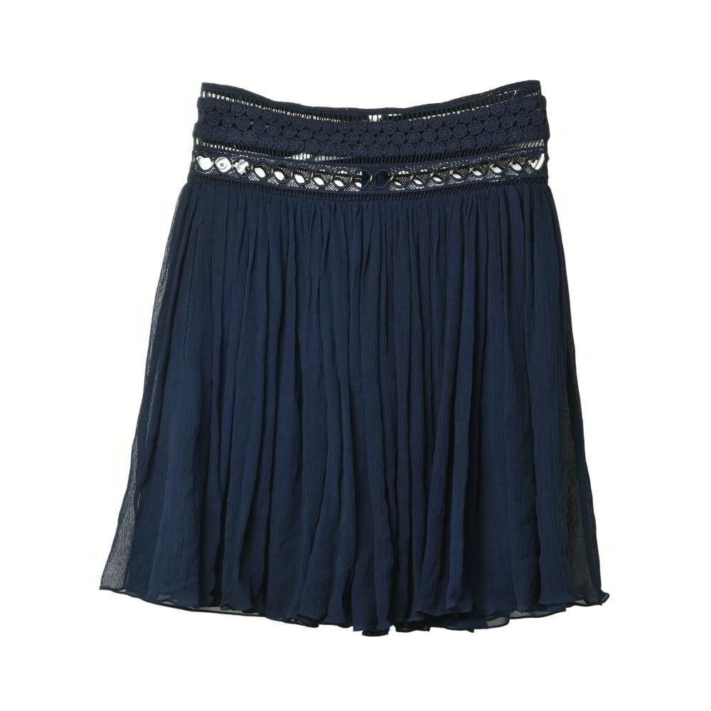 美品 Chloe シルク アコーディオンスカート - ネイビー クロエ 【中古】
