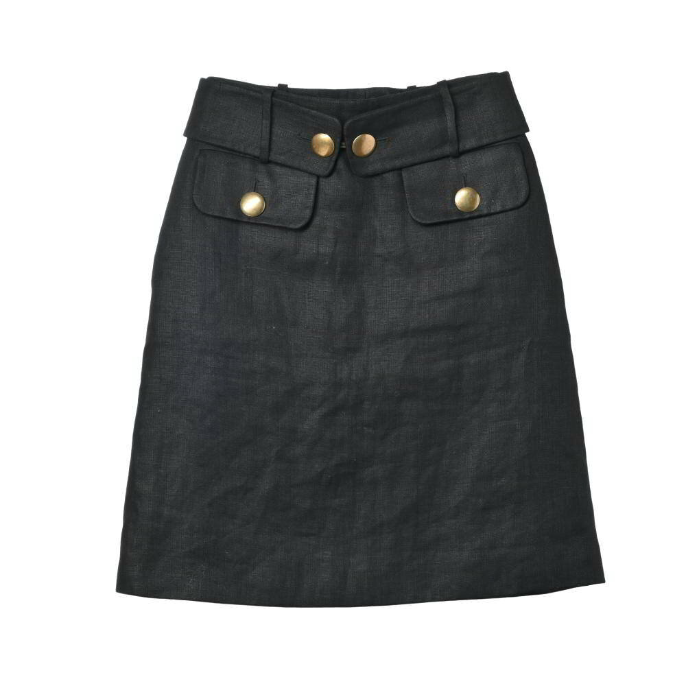 Rakuten - Chloe フランス製 リネン ボタン スカート 36 ブラック クロエ 【中古】