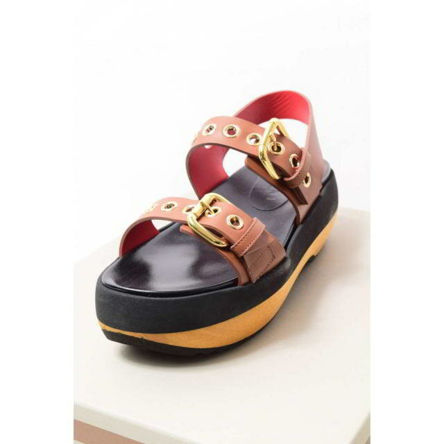 MARNI バックル ストラップ レザー サンダル 37 ブラウン マルニ 【中古】