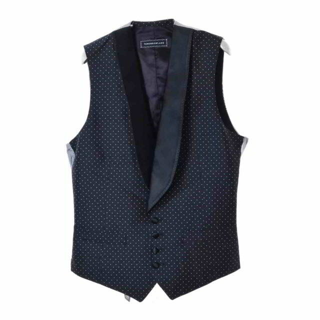 美品 TOMORROWLAND ドット柄 シルク ジレ 44 ブラック トゥモローランド 【中古】