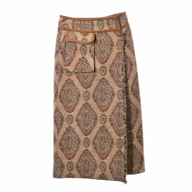 muller of yoshiokubo ポリクラール混 タペストリー スカート 36 ブラウン ミュラーオブヨシオクボ 【..