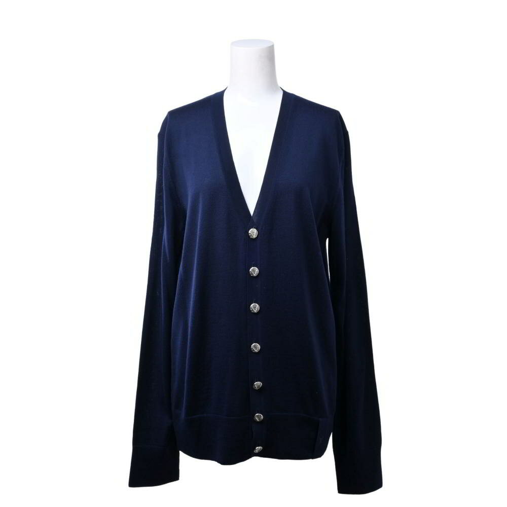 LOUIS VUITTON LV刺繍 ウール カーディガン XS ネイビー ルイヴィトン 【中古】