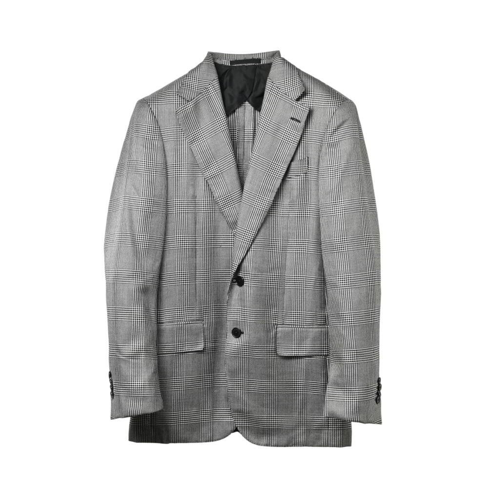 Borgo Santa Chiara ウール シルク ハウンドトゥース 2B ジャケット 44 ブラック ボルゴ サンタ キアラ 【中古】