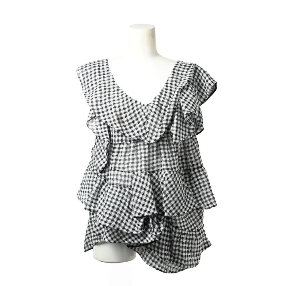 Chloe フランス製 フリル ノースリーブ トップス 34 ブラック クロエ 【中古】