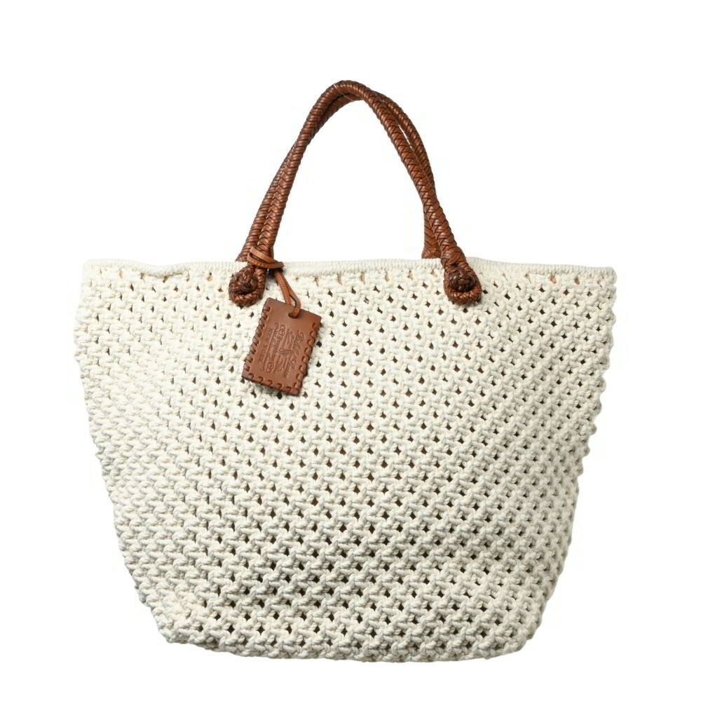 RALPH LAUREN レザーハンドル コットン ニット バッグ FREE ホワイト ラルフローレン 【中古】