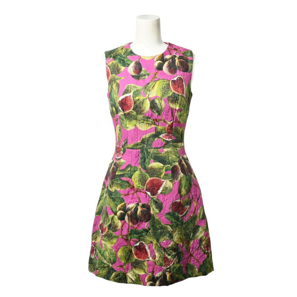 DOLCE&GABBANA フルーツプリント シルク混 ドレス ワンピース 36 ピンク ドルチェアンドガッバーナ 【中古】