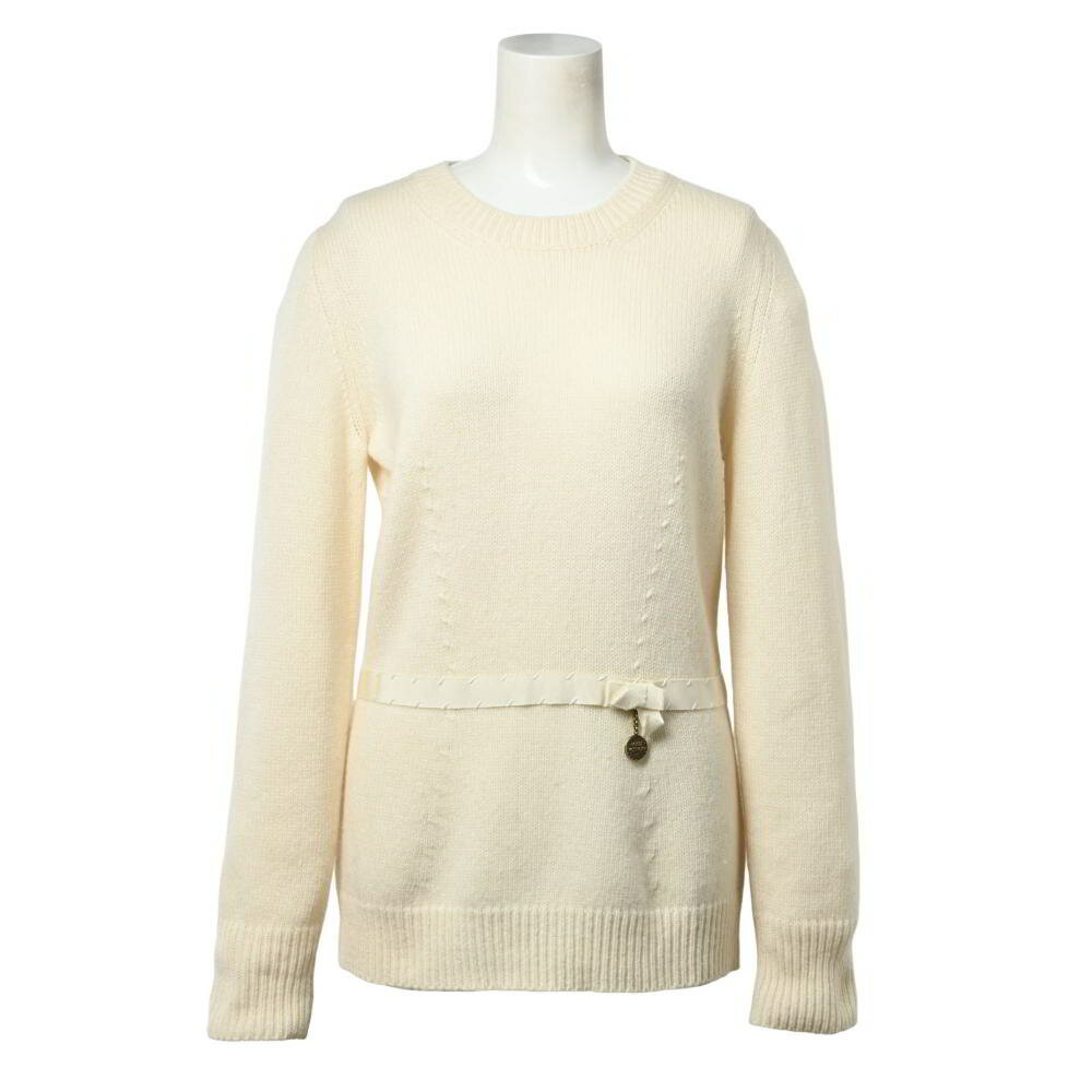 LOUIS VUITTON ロゴチャーム付き ウール プルオーバーニット L アイボリー ルイヴィトン 【中古】
