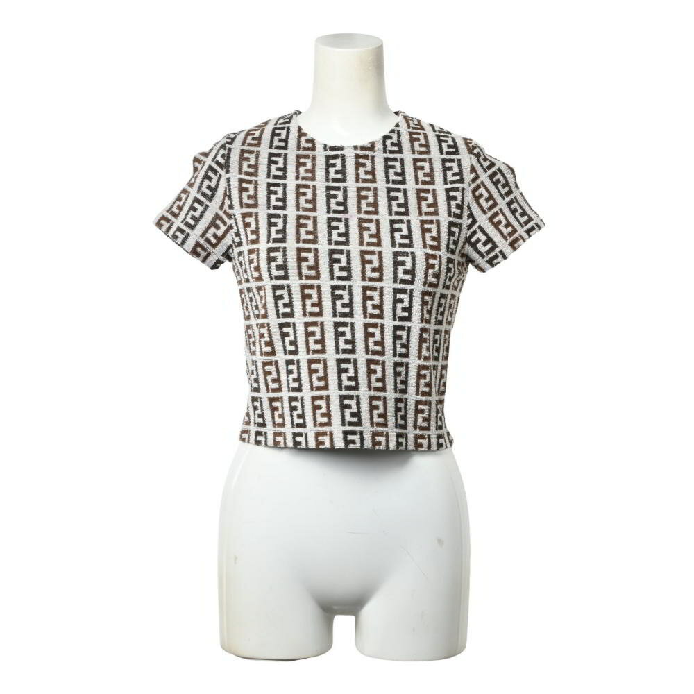 フェンディ FENDI ズッカ柄 Vネックポロシャツ 総柄 半袖 44サイズ FENDI】フェンディ ズッカ柄 半袖Tシャツ レディース