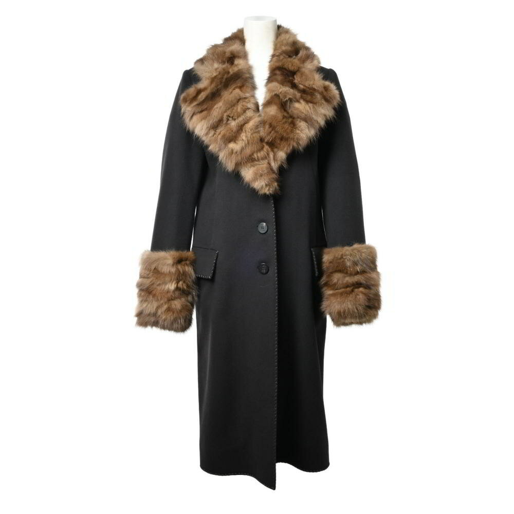 FENDI ロシアンセーブル カシミヤ ロングコート 40 ダークブラウン フェンディ 【中古】