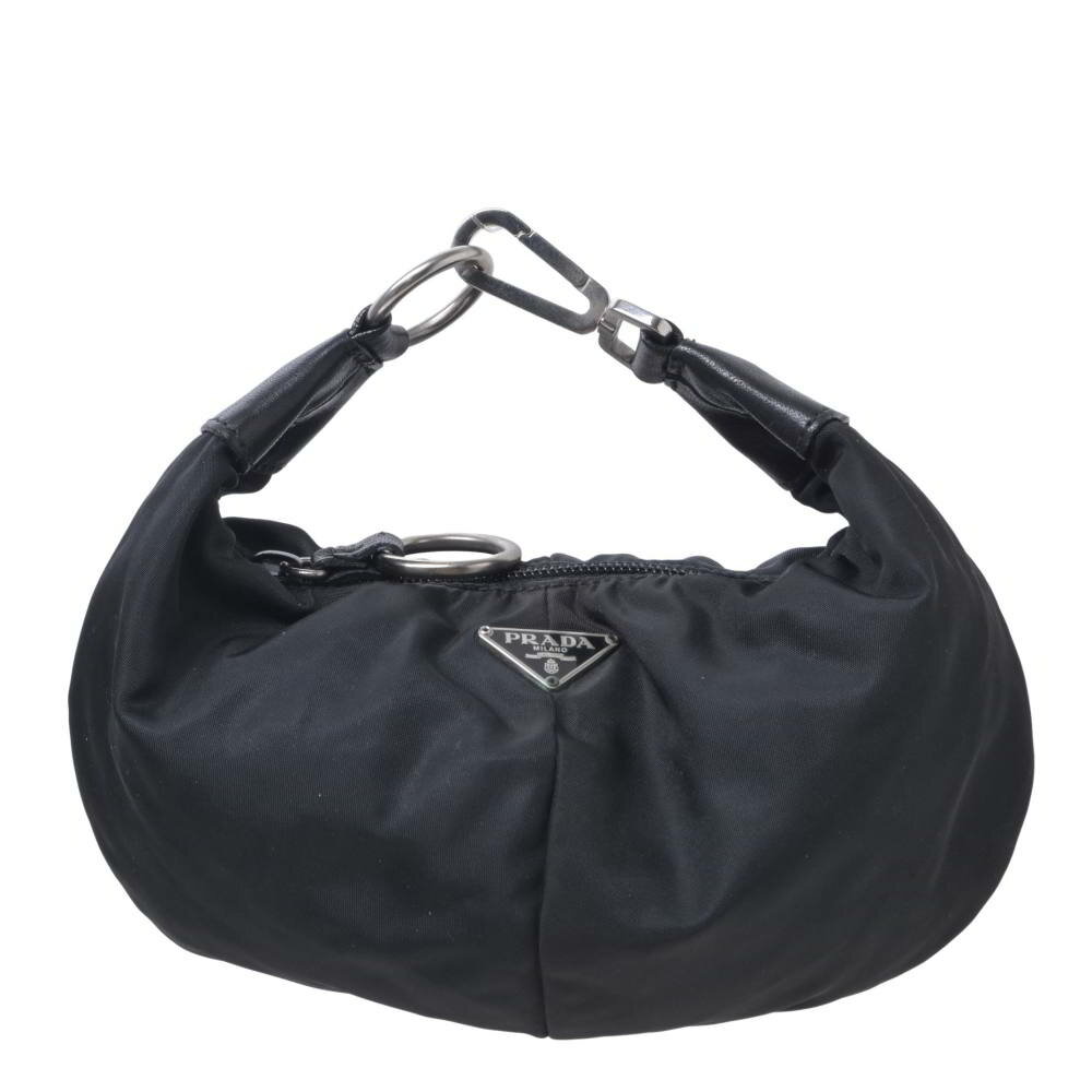 PRADA テスート トライアングル ロゴ ポーチ バッグ - ブラック プラダ 【中古】