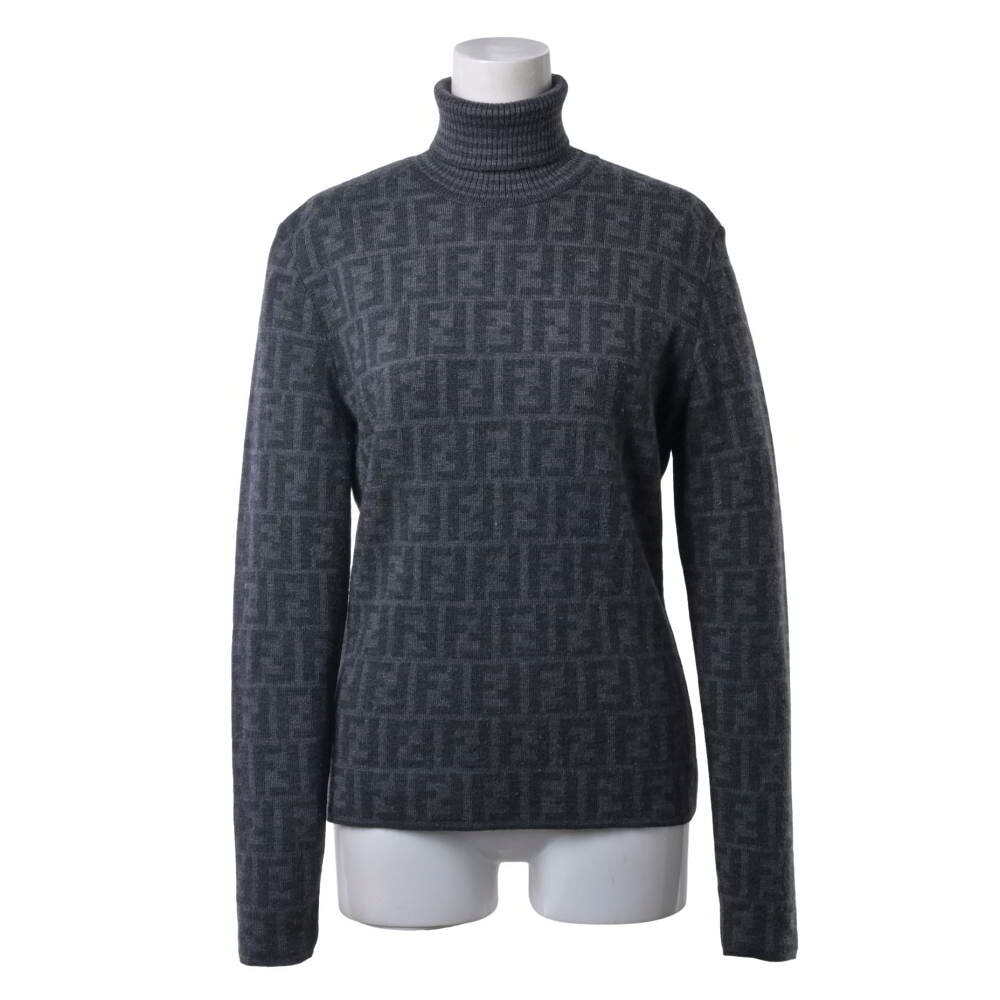 FENDI イタリア製 ヴィンテージ ズッカ タートルネック ニット 40 グレー フェンディ 【中古】